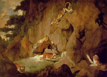 A Pack of Wild Animals Attacking an Antelope